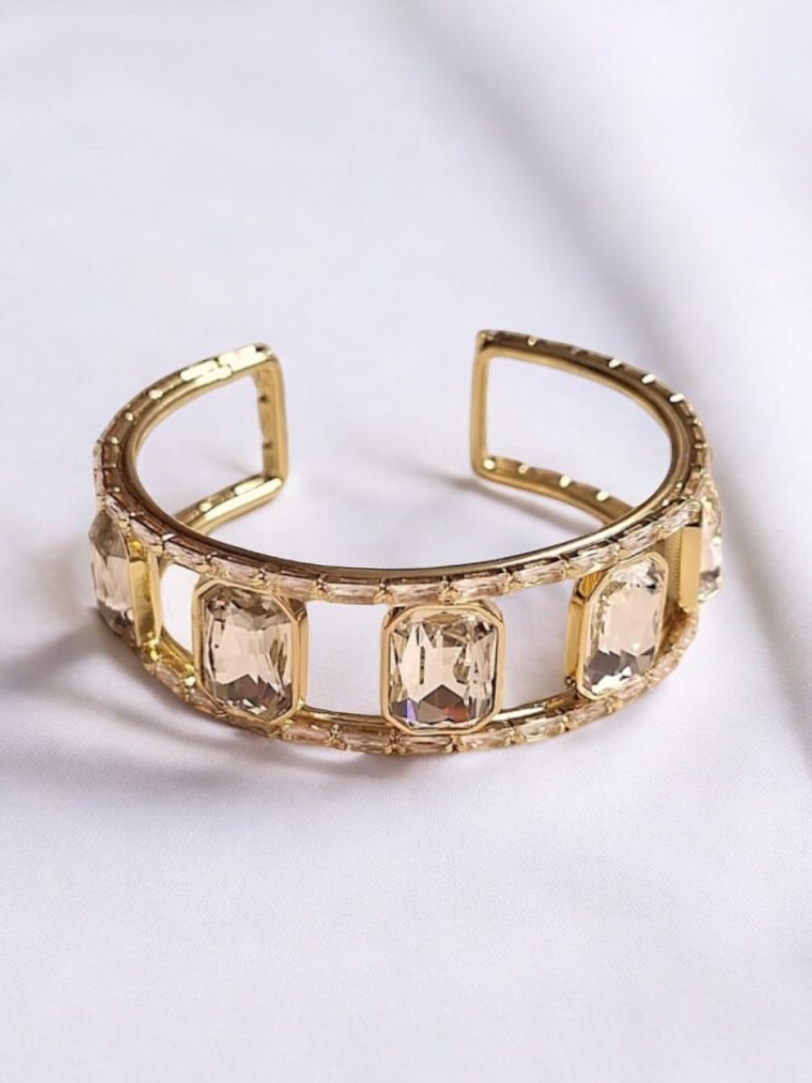 LE ORIYA GOLD PLATED AND WHITE STONE CUFF BRACELET