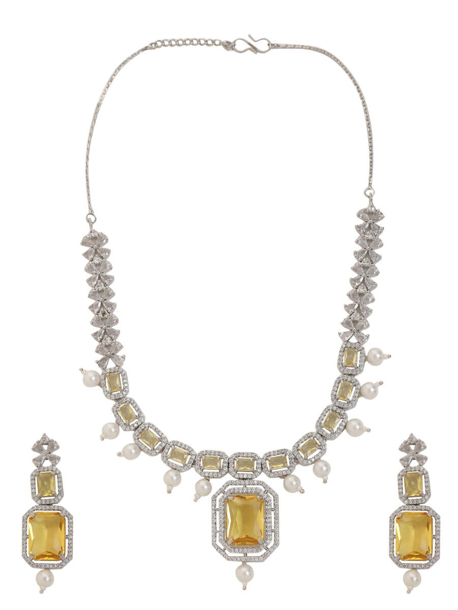 LE HAELYN WHITE-PLATED YELLOW AD-STUDDED JEWELLERY SET - Image 3