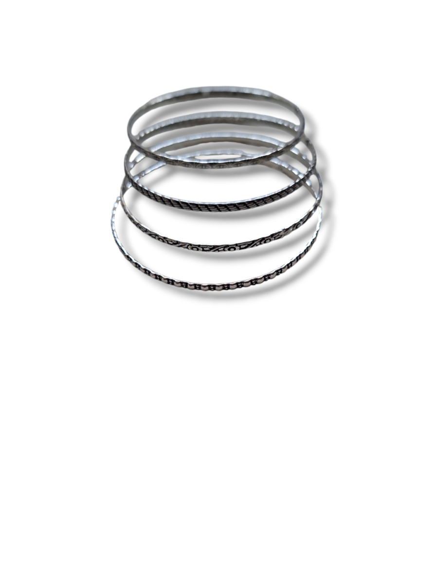 LE ANUJA SET OF 4 SILVER PLATED OXIDIZED BANGLES - Image 2