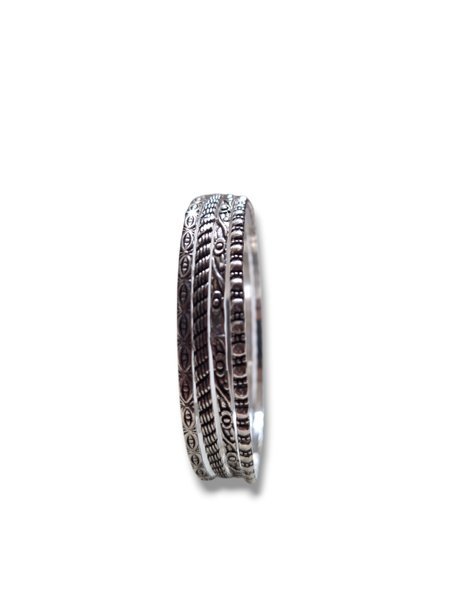 LE ANUJA SET OF 4 SILVER PLATED OXIDIZED BANGLES - Image 3