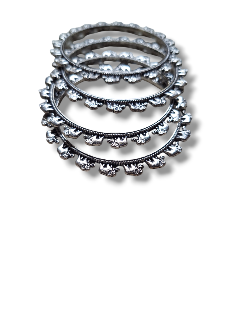 LE ANILA SET OF 4 SILVER PLATED OXIDIZED BANGLES - Image 2