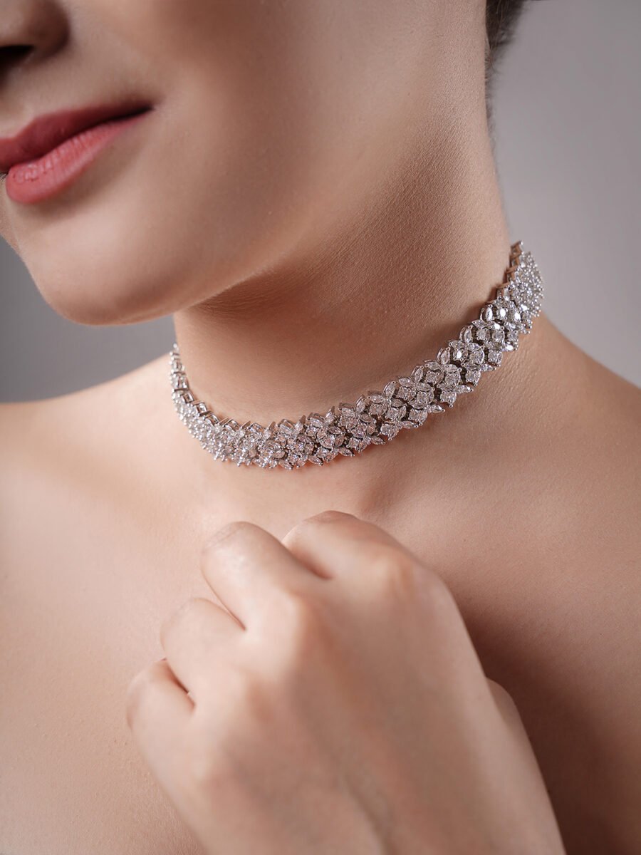 LE ADIKIA WHITE RHODIUM-PLATED AD-STUDDED NECKLACE