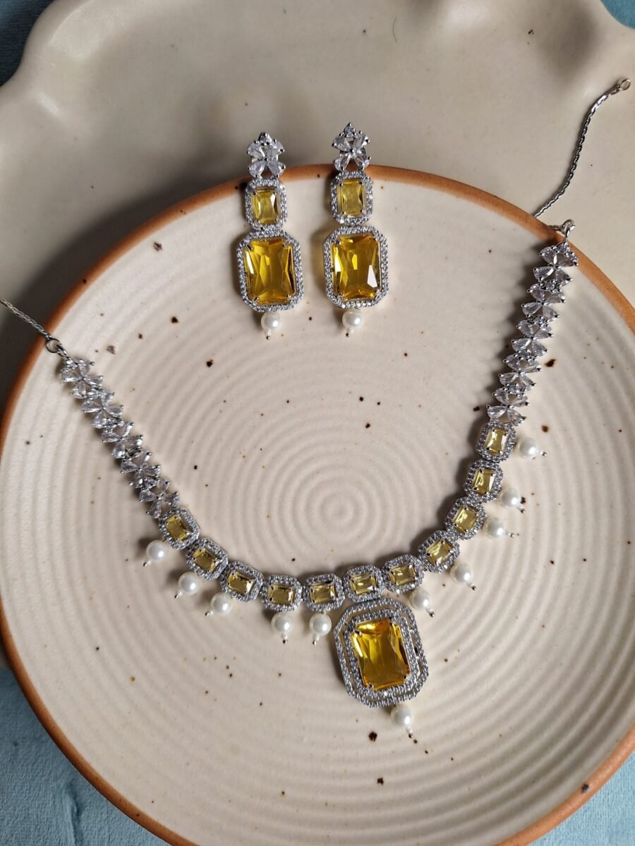 LE HAELYN WHITE-PLATED YELLOW AD-STUDDED JEWELLERY SET