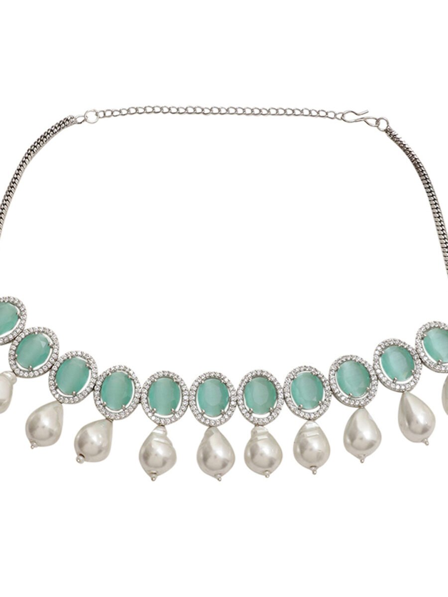 LE  AELIN RHODIUM-PLATED &  MINT GREEN BEADED AD STUDDED HANDCRAFTED JEWELLERY SET - Image 5