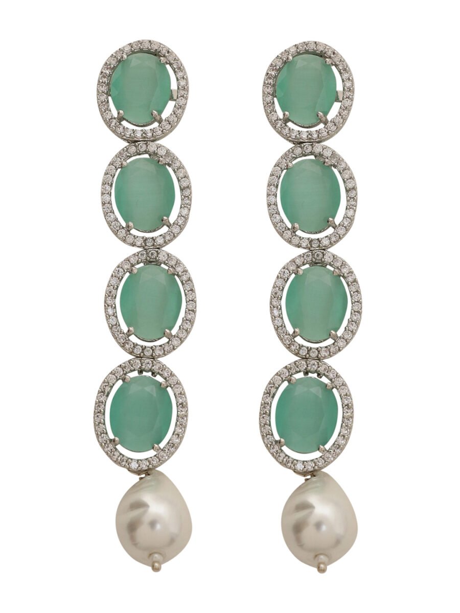 LE  AELIN RHODIUM-PLATED &  MINT GREEN BEADED AD STUDDED HANDCRAFTED JEWELLERY SET - Image 6