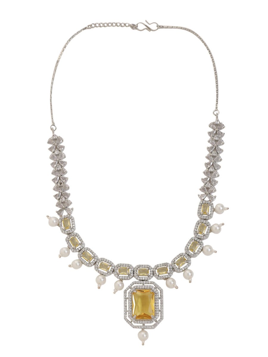 LE HAELYN WHITE-PLATED YELLOW AD-STUDDED JEWELLERY SET - Image 4