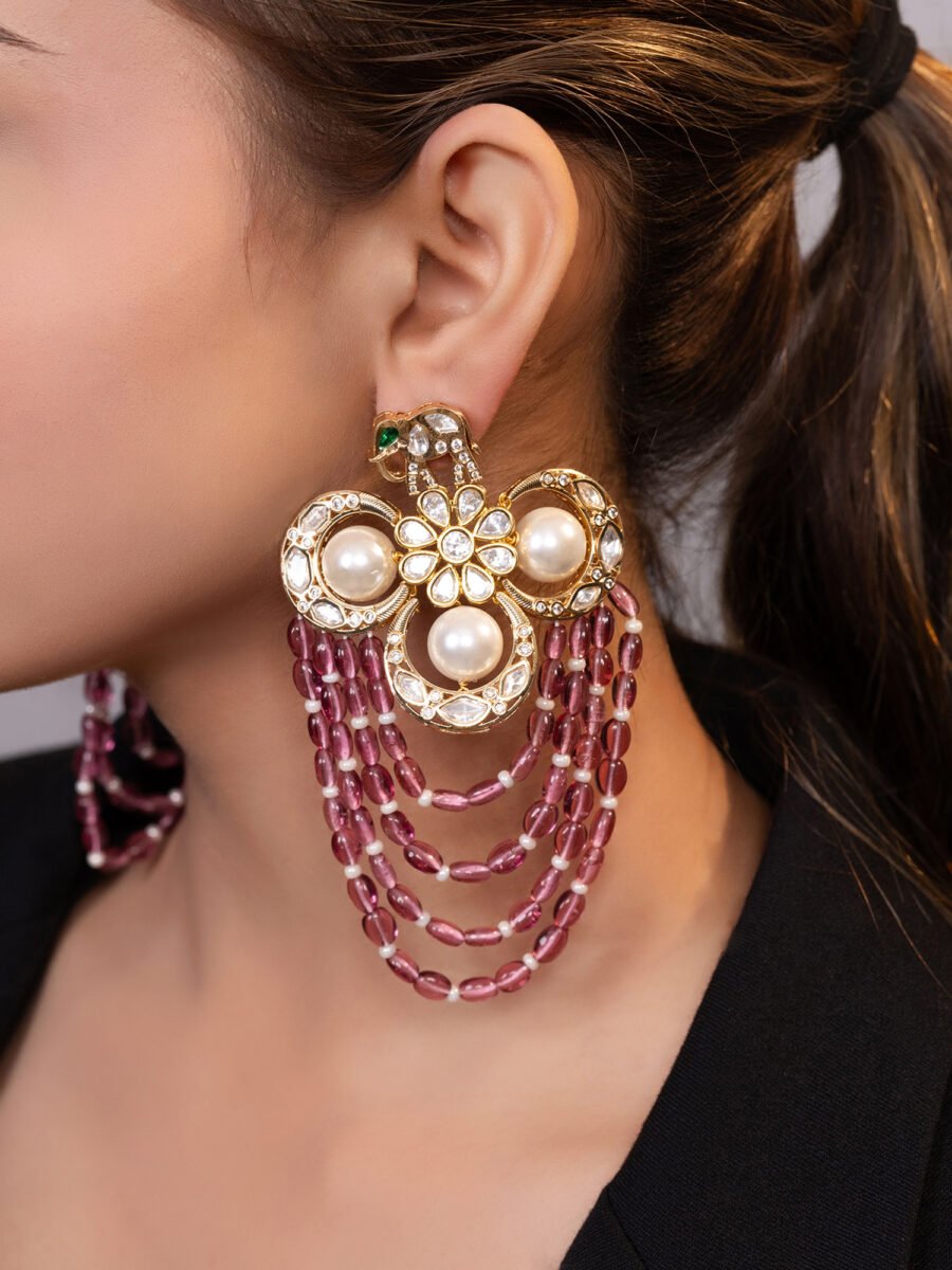 LE TAVISHI PINK PEARLS AND  KUNDAN STUDDED EARRINGS - Image 3