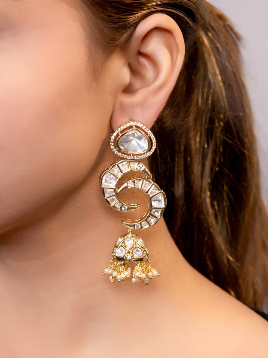 LE RAINE GOLD PLATED KUNDAN STUDDED EARRINGS - Image 2