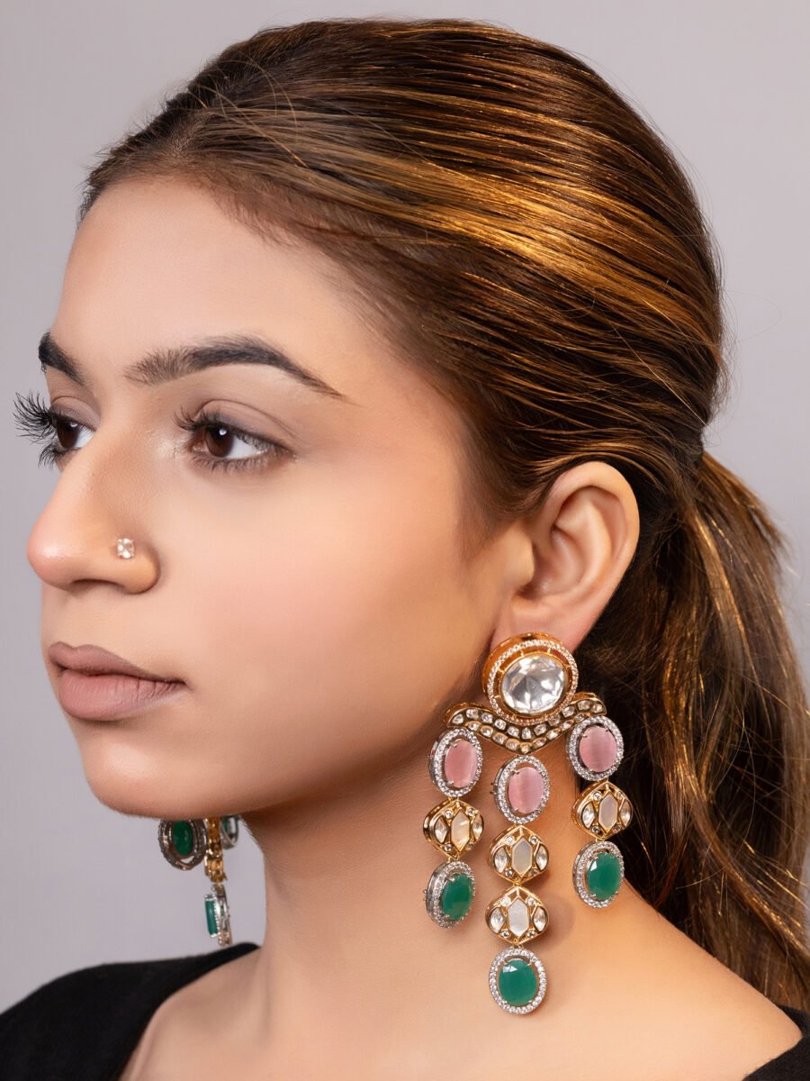 LE MILAN MULTI BEADS AND MOISSANITE STUDDED EARRINGS - Image 2