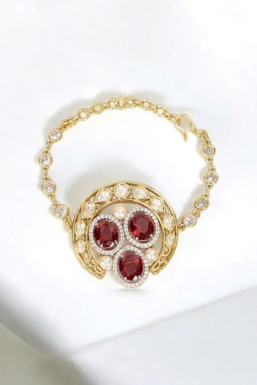 LE DIVA GOLD PLATED RED BEADS AND MOISSANITE STUDDED BRACELET - Image 4