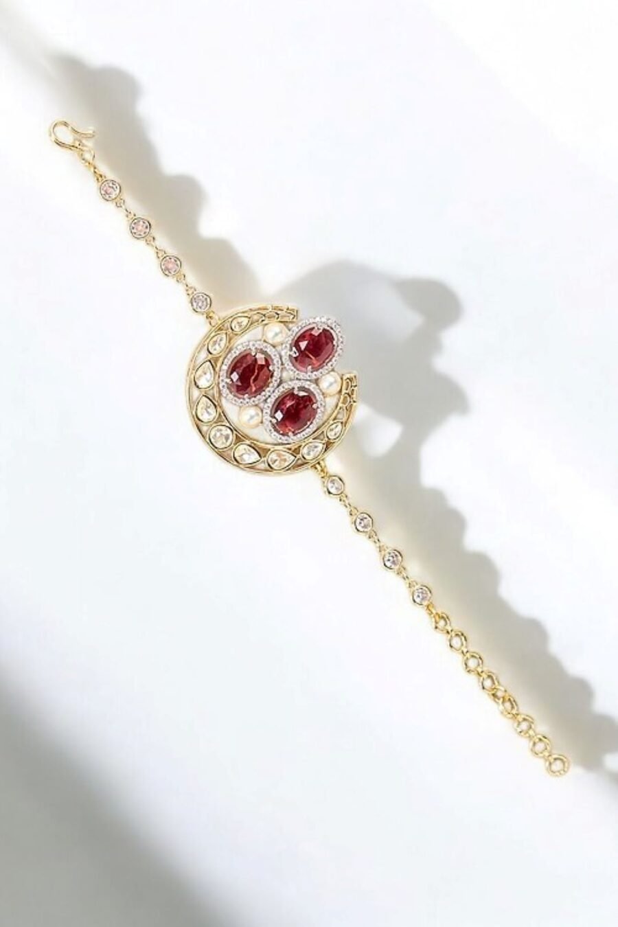 LE DIVA GOLD PLATED RED BEADS AND MOISSANITE STUDDED BRACELET - Image 5