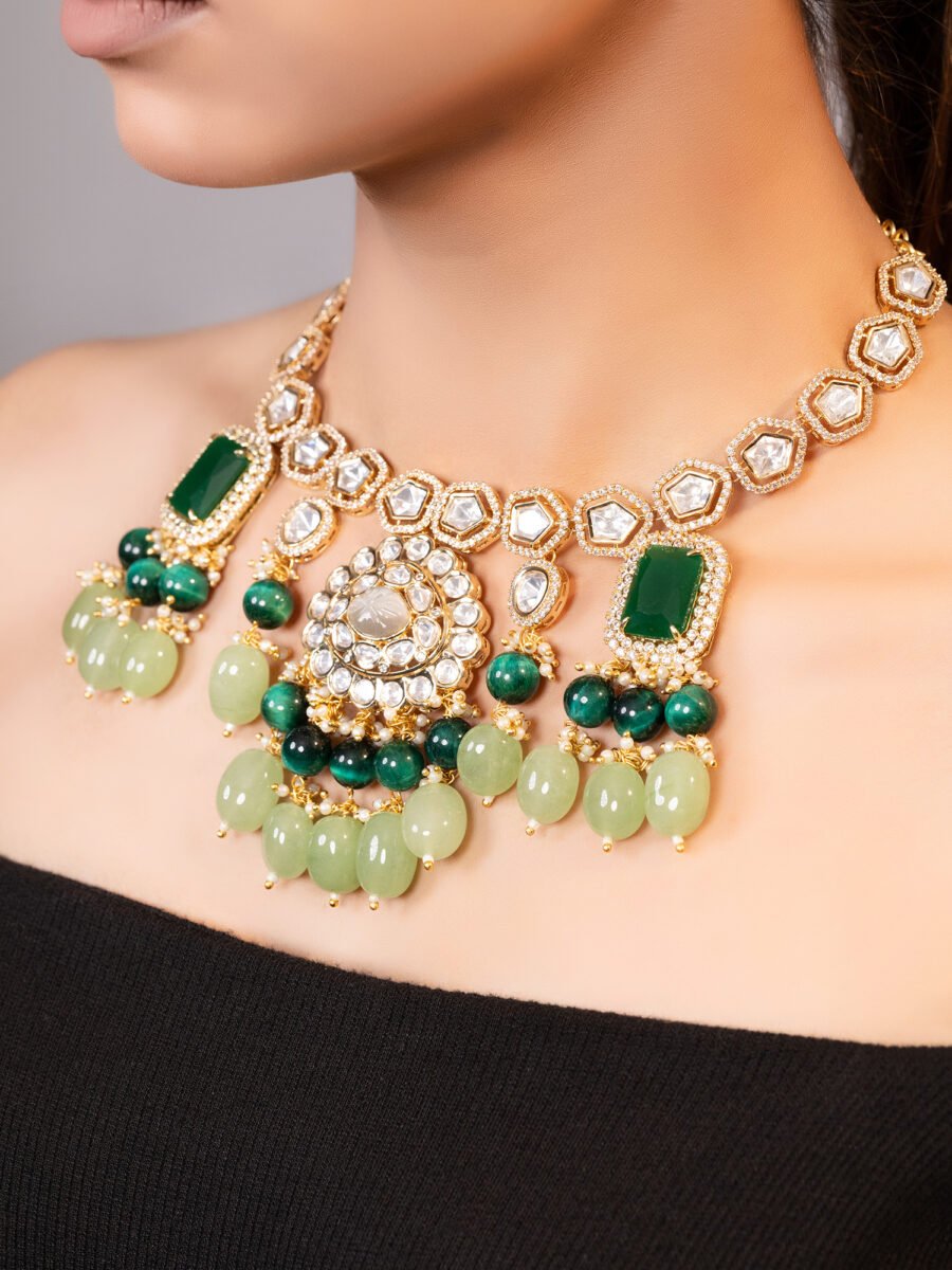 LE LIANA GREEN BEADS AND MOISSANITE STUDDED NECKLACE - Image 2